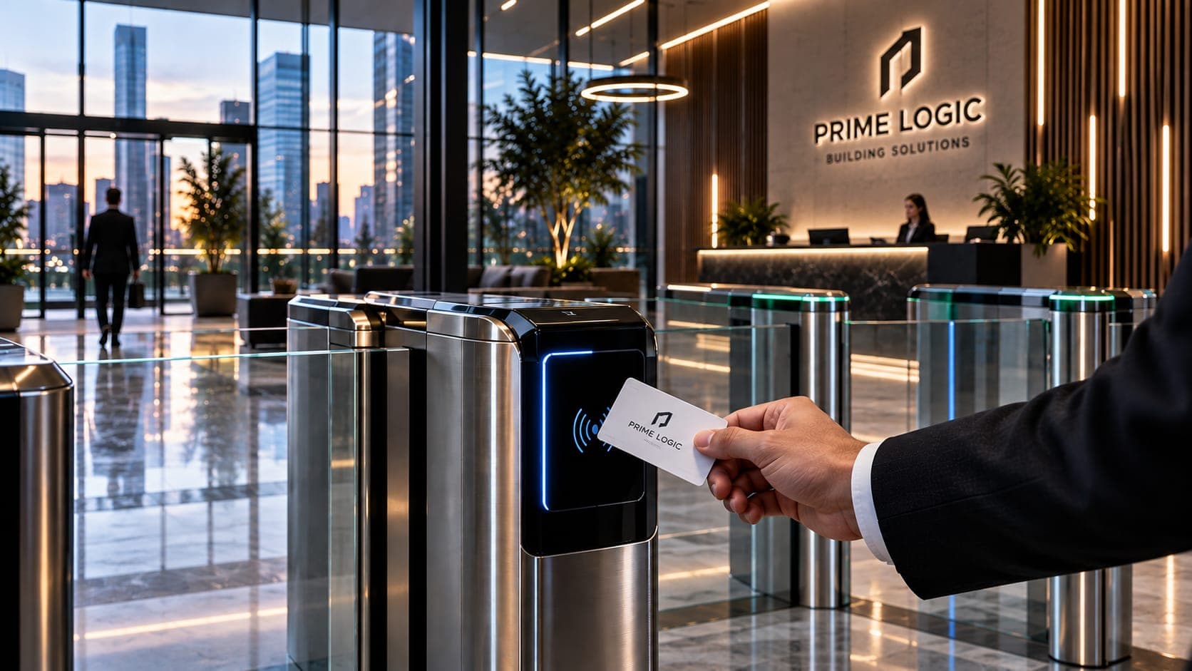 Prime Logic lobisinde kartlı geçiş turnikesi ve yetkili erişim kontrolü